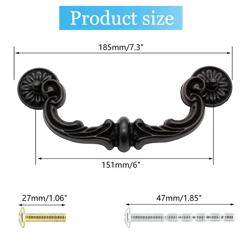 Set Of 4 Rustic Vintage Style Drop Down Bail Pull Handles With 151mm Hole Center And 185mm Total Length Made Of Zinc Alloy Rust And Corrosion Resistant Cabinet And Drawer Pulls For Kitchen And Furniture