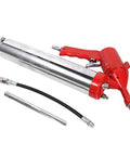 One Hand Grip Grease Gun With Pneumatic Air Pump And Extension Set For Home Shop And Outdoor Use Heavy Duty Metal Construction 14 Oz Capacity Red And Silver Pro Grade DIYer Favorite Tool