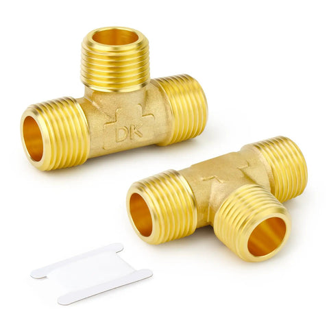 Two Pack Brass Male Tee Pipe Fitting T Adapter Three Way NPT Connector One Eighth Inch Brass Tee Fitting for Plumbing Systems