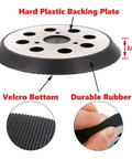 Rock Solid 5 Inch Hook And Loop Sanding Pads With Heavy Duty Dust Collection And No Sweat Installation For Random Orbit Sanders Compatible With Dewalt And Porter Cable 2 Pack, showing durable rubber and velcro bottom.
