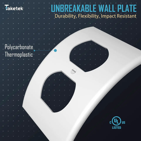 Durable White Duplex Outlet Covers 10 Pack Wall Plates For Outlets Dual Receptacle Faceplates, Premium Polycarbonate shown.