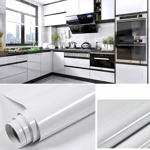 Modern kitchen with Peel And Stick White Glitter Wallpaper Self Adhesive Removable Water Resistant Cover For Countertops Cabinets