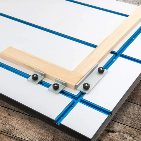 3 Inch T Track Intersection Kit With Predrilled Mounting Holes And Wood Screws For Universal T Track System on a workbench