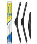 Heavy Duty Windshield Wiper Blades 3 Pack Designed For Jeep Wrangler Jk Models 2007 2017 in packaging with curved rubber blades.