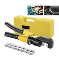 Top Quality Hydraulic Crimping Tool And Rebar Shears in yellow case, designed for 12 to 20 AWG copper and aluminum wires.