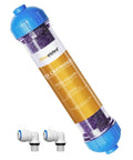 Color Changing DI Resin Cartridge For Reverse Osmosis System, 10 inch, mixed bed, designed for ultra pure water, includes fittings.