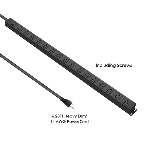 Heavy Duty Metal Wall Mount Power Strip With Built In Switch Aluminum Alloy Mount Socket, 16 Wide Spaced Outlets, 6 Ft Cord