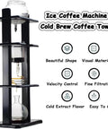 Kickstart Your Morning Routine With This Hella Smooth Cold Brew Coffee Tower Featuring A Slow Drip Ice Coffee Brewer With Adjustable Flow Control And Spacious Glass Container Pouring Five To Eight Cups Of Top Tier Chilled Java For Daily Office Use, showcasing a stylish black coffee tower with glass components.