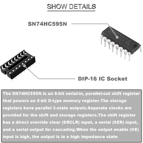 SN74HC595N 8 Bit Serial In Parallel Out Shift Register With Three State Outputs DIP 16 chip and DIP-16 IC socket