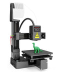 No Fuss Starter Frequency Division Multiplexing 3D Printer For Beginners with green 3D-printed dinosaur on build plate.