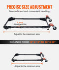 Heavy Duty Adjustable Mobile Base Stand With 500 Pound Capacity Rock Solid Steel Frame Premium Swivel Wheels, showing size adjustment from 12" to 36".