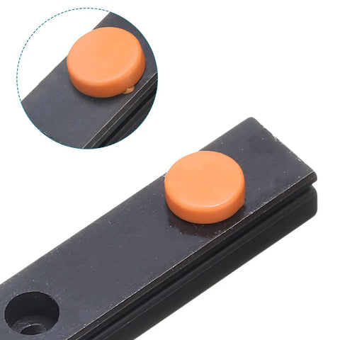 Close-up view of MGN12 250mm Bearing Steel Linear Guide Rail for DIY 3D printers with orange stopper detail.