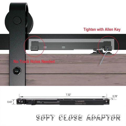 Soft Close Barn Door Kit With Spring Buffer Damper For 40 To 80 Lbs Doors, hole free sliding hardware, shown installed