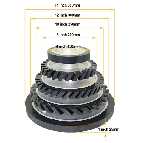 Top Shelf 65a Rubber Belt Grinder Contact Wheel With Rock Solid Aluminum Core And Pre-Mounted Half Inch Bearings One Inch Wide Heavy Duty Grinder Machine Replacement For Any Workshop, showing size options.