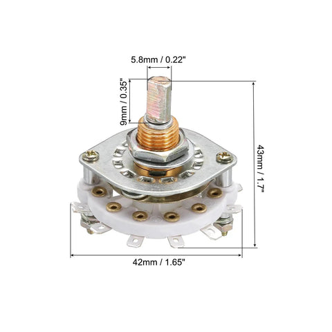 1P6T Rotary Switch 1 Pole 6 Position Band Selector 1 Deck For TV Radio Home Electronics shown with dimensions