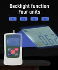 Portable 100n Push Pull Force Meter With Backlit Screen And Auto Shutdown All Around Digital Force Tester For Precise Tension And Compression Easy Readout For Lab And Field Testing, front view