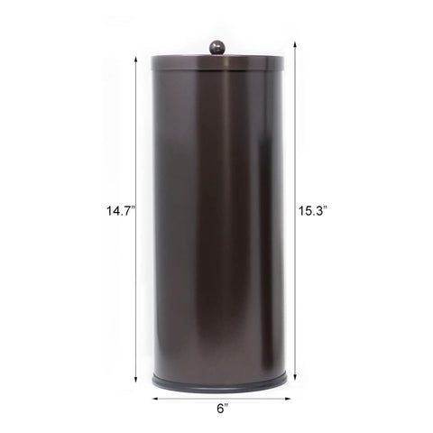 Rust Resistant Stainless Steel Toilet Paper Canister Holder With Removable Base for storage, measures 15.3 inches tall.