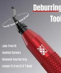 Pro Afa Deburring Tool Set With 11 M35 High Speed Steel Blades For Stainless Steel And Hard Metal, showing red CNC anodized handle and swivel blade.
