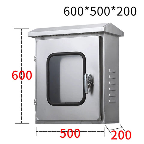 Stainless Steel Outdoor Weatherproof Electrical Junction Box With Mounting Panel And Hinged Cover, dimensions 600x500x200mm.