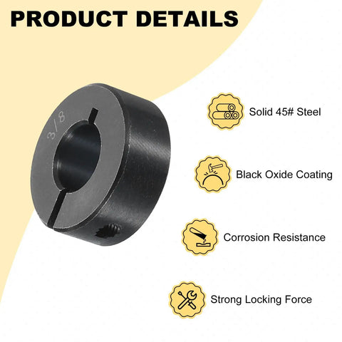 Beefy 16 Pack 3/8 Inch Bore Split Shaft Collar Clamp With 7/8 Inch Outside Diameter And 11/32 Inch Thick Black Oxide Steel Set Screw