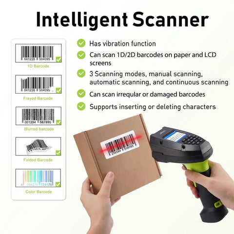 2D Wireless Barcode Scanner For Inventory And Data Collection Pocket Handy 3 In 1 Scanner With LCD scanning package barcode