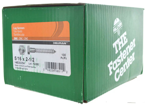 Box of Heavy Duty Tough As Nails Zinc Hex Lag Screws Five Sixteenths Inch By Two And A Half Inch For Wood And Masonry 100 Pack