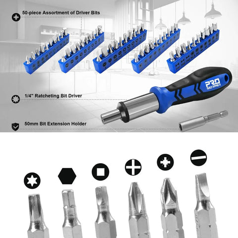 259-Piece General Household Tool Kit Set With Plastic Storage Toolbox featuring driver bits and ratcheting bit driver