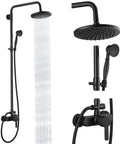 Matte Black Exposed Pipe Shower System With 8 Inch Rain Shower Head And Brass Fixture Dual Function Shower Faucet Display