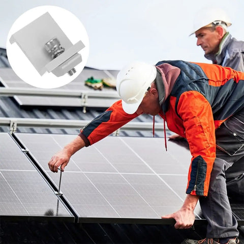 Rock Solid Heavy Duty Aluminum Solar Panel Clamps 12 Piece Set with M8x25 hex screws for secure solar panel installation.