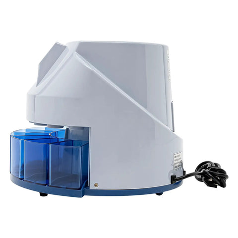 Side view of Eight Slot Coin Sorter and Counter for US Coins, Automatic Money Counter With Eight Tray Bins, High Speed Portable Coin Sorter.