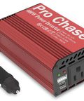 Real Deal 400 Watt DC To AC Car Power Inverter With Dual 110V Outlets And USB C PD 65W Fast Charge, red metallic design.