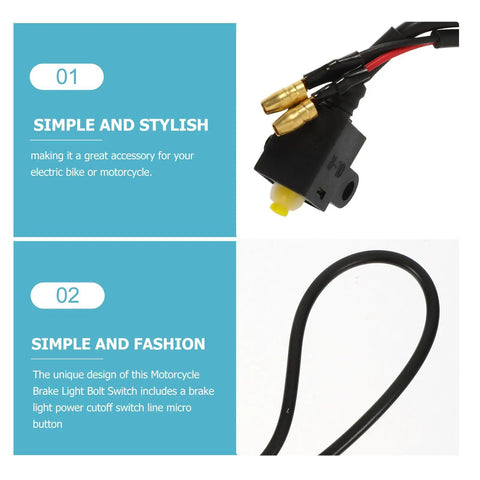 Two Pack Motorcycle Brake Light Switch With Micro Button Power Cutoff, copper and plastic components displayed on white background