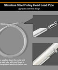 Stainless steel pulley head lead pipe, detail of metal end with static discharge feature, close-up view of upgraded design.