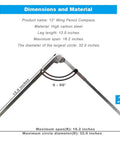 12 Inch Woodworking Compass With Pencil Holder For Carpenters Lockable Wing Divider For Leather Craft Circle Scribing Geometry Drafting