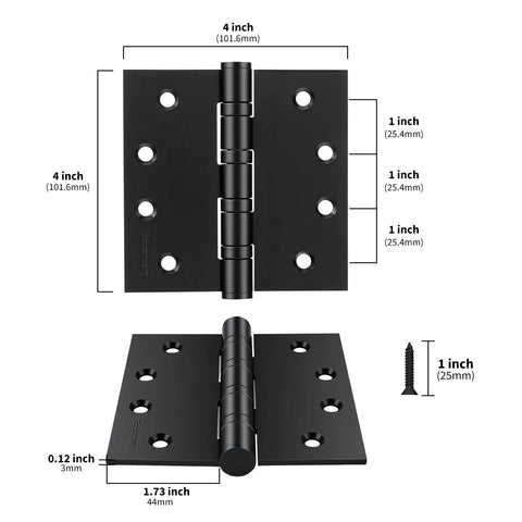 3 Pack 4 By 4 Inch Ball Bearing Door Hinges Matte Black Stainless Steel Exterior Hinges With Square Corners Heavy Duty Smooth Quiet Operation Non Removable Pin Weatherproof For All Exterior Doors, front view