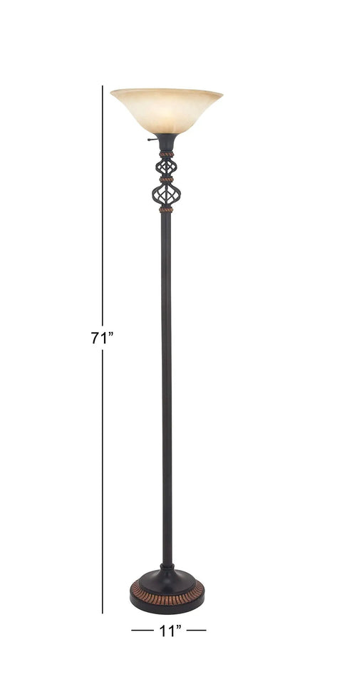 Antique Style Torchiere Floor Lamp In Black Finish Tall Standing Lighting For Living Room Solid Iron With Glass And Polystone Accents