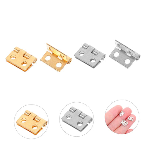 Copper Mini Hinges For Craft Projects And Jewelry Boxes, 100 Pack, Small 4 Hole Hinges close-up view with different angles