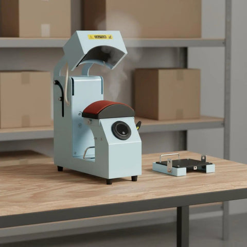 MVQJSUCI 2 In 1 Cap Hat Press Machine With Electric Automation, light blue unit with steam, easy to use for heat transfer.