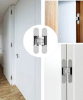 2 Pack Hidden Door Hinges 7 Inch Heavy Duty 180 Degree Swing 3D Concealed Cross Hinge Zinc Alloy Sleek Invisible installed