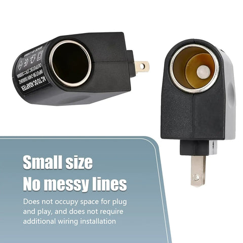 Zero Hassle Wall To Ride Power Adapter Runs Your Car Gadgets Indoors Plug Straight Into Any Home Socket Convert AC To DC with sleek black design.
