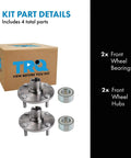 Two Piece Front Passenger Wheel Bearing And Hub Kit For 2001 2006 Hyundai Elantra Includes Front Bearings And Hubs Easy DIY Install Ready To Roll Replacement Set showing two hubs, two bearings, and packaging.