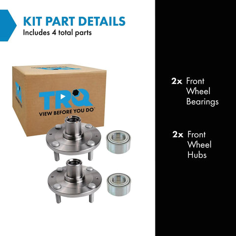 Two Piece Front Passenger Wheel Bearing And Hub Kit For 2001 2006 Hyundai Elantra Includes Front Bearings And Hubs Easy DIY Install Ready To Roll Replacement Set showing two hubs, two bearings, and packaging.