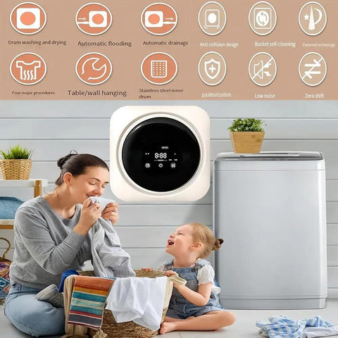 Hella Compact Two In One Mini Washer And Dryer Combo Wall Mount Portable Laundry Machine With Stainless Steel Drum in use.