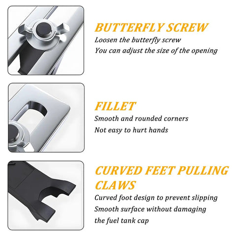 Beefy Fuel Pump Removal Tool For SUVs Trucks And Cars butterfly screw, fillet design, and curved feet for secure handling.