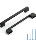 Black Cabinet Pulls Six And One Quarter Inch Hole Spacing Wide Base Kitchen Handles with screws, Pack of Twelve