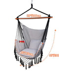 Hammock Chair Hanging Rope Swing Chair For Indoor Outdoor Use Built For Chill Comfort Up To 450 Lbs Large With Pocket And Two Cushions Removable Steel Bar Hardware Kit Included Light Grey