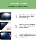 SOLWST Optix Lens Cleaning Wipes directions infographic with 3 steps for cleaning eyeglasses and lenses