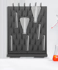 Heavy Duty Lab Glassware Drying Rack With Fifty Two Adjustable Pegboard Columns And Thirty Three Pound Load Built Tough For Countertop Or Wall Mount Bottle Sorting No Sweat At All with glass beakers and tubes.