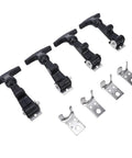 Beefy 4 Piece Elastic Stainless Steel Hood Latch Kit with T Handle Hasp, 14cm, shown with stainless brackets