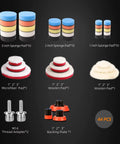 Pro Grade Auto Detailing Pad Kit With 44 Mixed Buffing Pads And Backing Pads In 1 2 3 Inch Sizes shown with adapters and wool pads